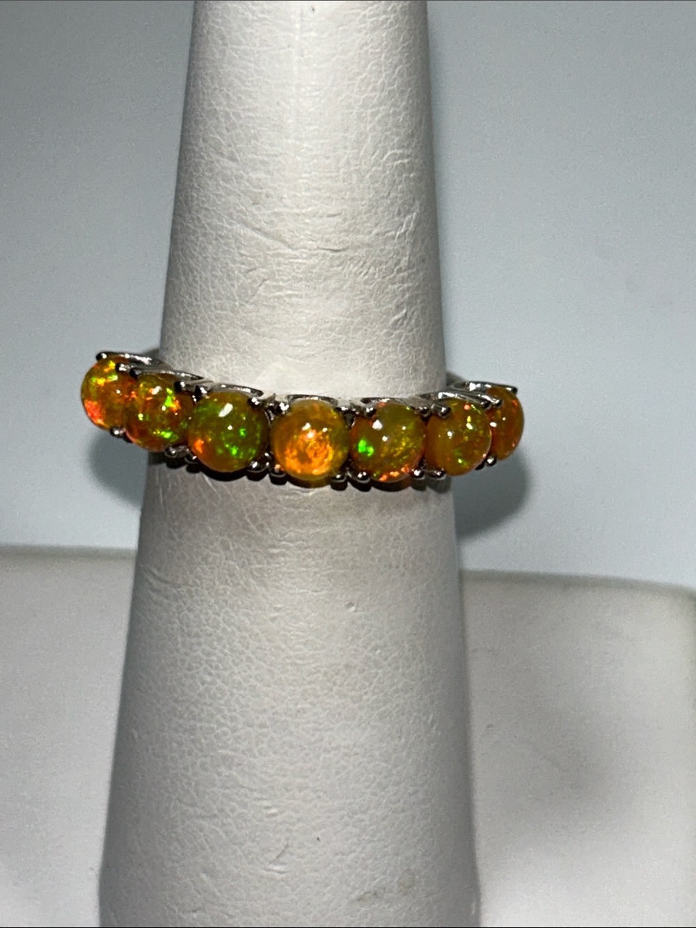 NYC 11 Designer Genuine Ethiopian Opal Gemstone Sterling Silver Stack Band Ring